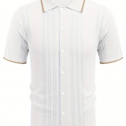 1pc Men'S Casual Knit Polo Shirt - Polyester Short Sleeve Lapel Collar, Slight Stretch Solid Color, Button Down Beach Top for Spring/Summer/Fall, Plus Size